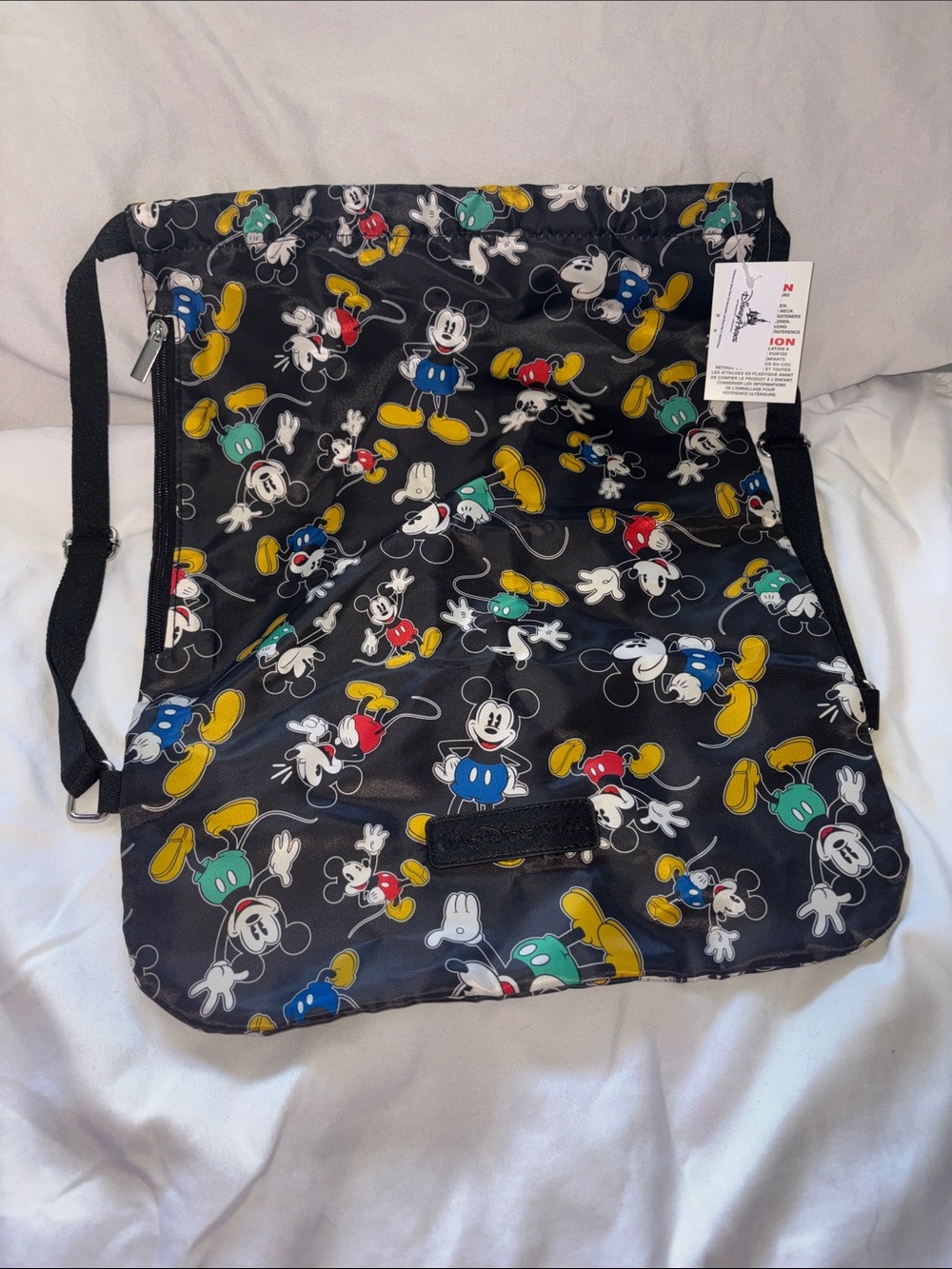 Disney Mickey Mouse Black Drawstring Backpack with Colorful Character Print